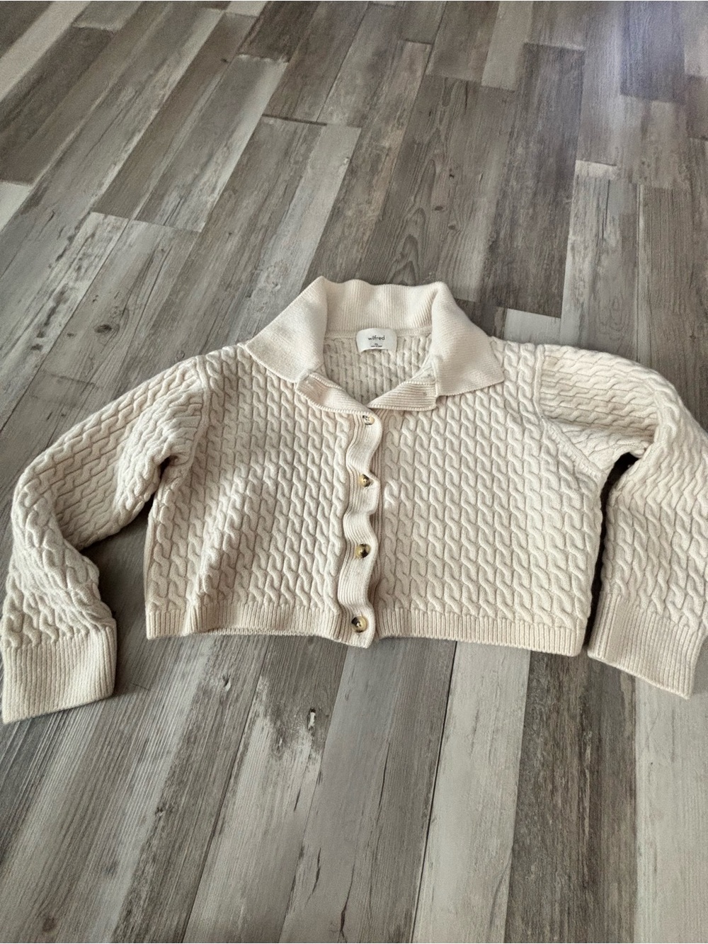 Wilfred Cream Cable-Knit Cropped Collar Cardigan